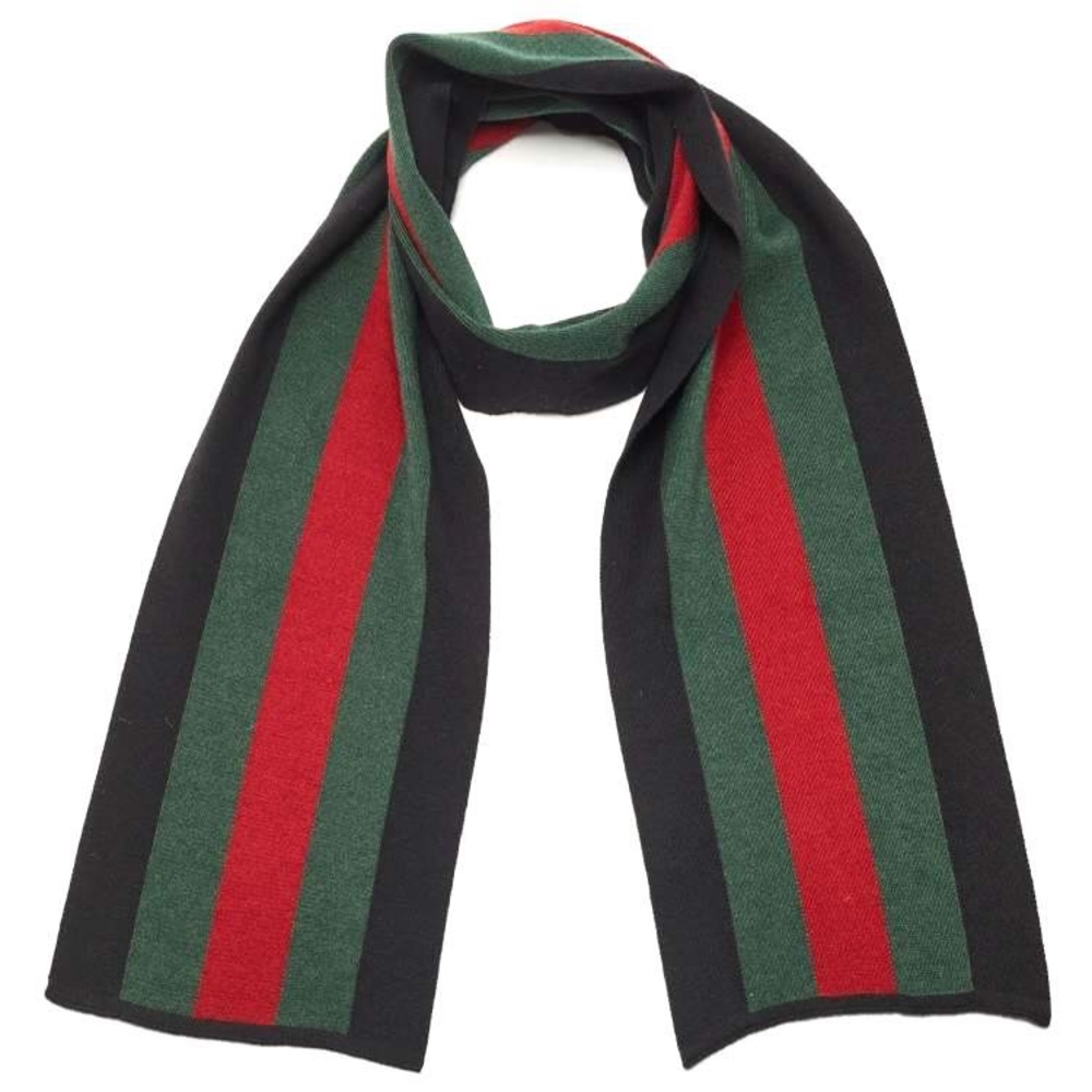 Gucci Silk Wool Web Knit Black and Red/Green Scarf - Picture 3 of 8